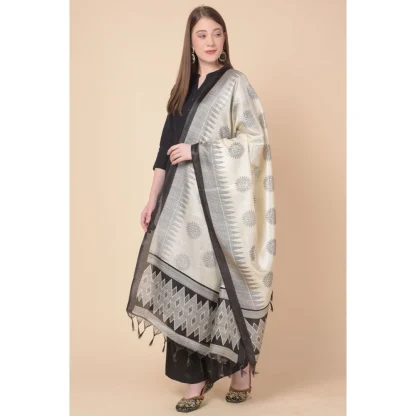 Women's Art Silk Printed Dupatta (Black, Length: 2.25 to 2.50 Mtr) - Image 3