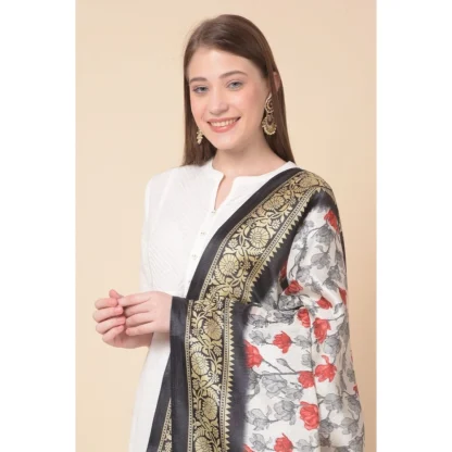 Women's Art Silk Printed Dupatta (Black, Length: 2.25 to 2.50 Mtr) - Image 3