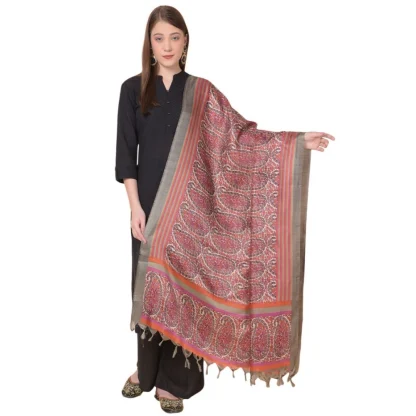 Women's Art Silk Printed Dupatta (Grey, Length: 2.25 to 2.50 Mtr)