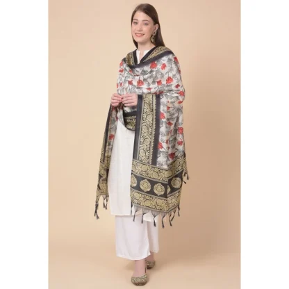 Women's Art Silk Printed Dupatta (Black, Length: 2.25 to 2.50 Mtr) - Image 4