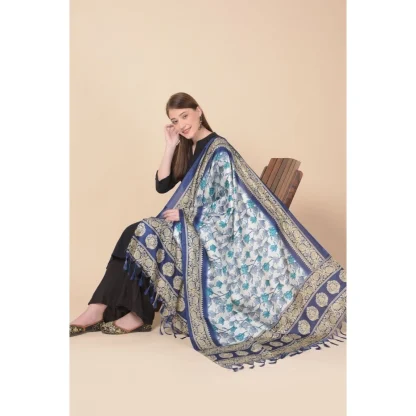 Women's Art Silk Printed Dupatta (Blue, Length: 2.25 to 2.50 Mtr) - Image 3