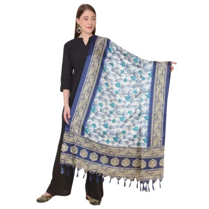 Women's Art Silk Printed Dupatta (Blue, Length: 2.25 to 2.50 Mtr)