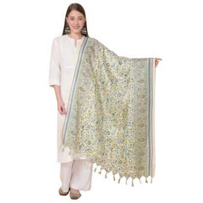 Women's Art Silk Printed Dupatta (Off White, Length: 2.25 to 2.50 Mtr)