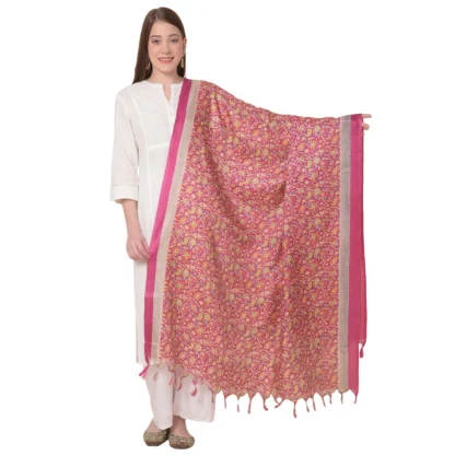 Women's Art Silk Printed Dupatta (Pink, Length: 2.25 to 2.50 Mtr)