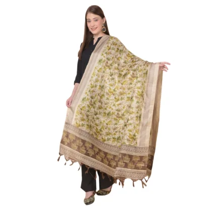 Women's Art Silk Printed Dupatta (Gold, Length: 2.25 to 2.50 Mtr)