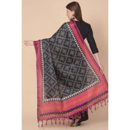 Women's Art Silk Printed Dupatta (Black, Length: 2.25 to 2.50 Mtr) - Image 4