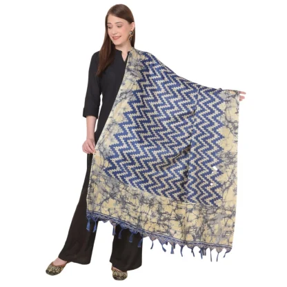 Women's Art Silk Printed Dupatta (Blue, Length: 2.25 to 2.50 Mtr)