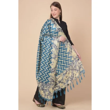 Women's Art Silk Printed Dupatta (Blue, Length: 2.25 to 2.50 Mtr) - Image 3