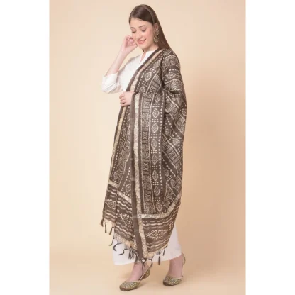 Women's Art Silk Printed Dupatta (Brown, Length: 2.25 to 2.50 Mtr) - Image 3