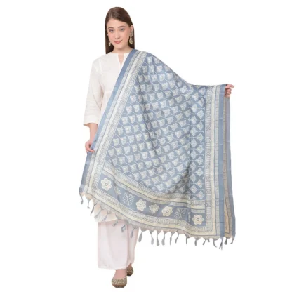 Women's Art Silk Printed Dupatta (Grey, Length: 2.25 to 2.50 Mtr)