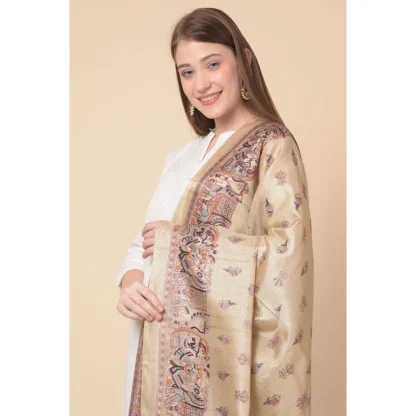 Women's Art Silk Printed Dupatta (Gold, Length: 2.25 to 2.50 Mtr) - Image 3