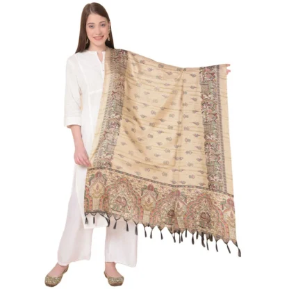 Women's Art Silk Printed Dupatta (Gold, Length: 2.25 to 2.50 Mtr)