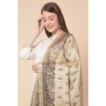 Women's Art Silk Printed Dupatta (Gold, Length: 2.25 to 2.50 Mtr) - Image 2