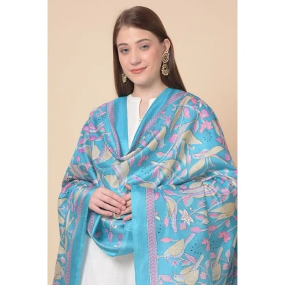 Women's Art Silk Printed Dupatta (Turquoise, Length: 2.25 to 2.50 Mtr) - Image 2