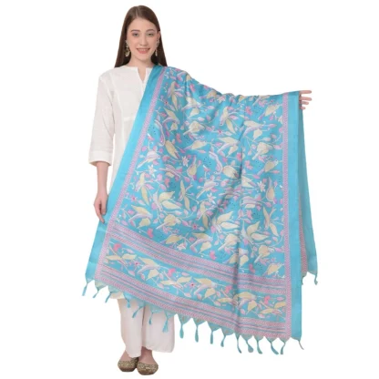 Women's Art Silk Printed Dupatta (Turquoise, Length: 2.25 to 2.50 Mtr)