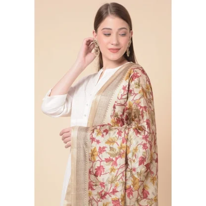 Women's Art Silk Printed Dupatta (Gold, Length: 2.25 to 2.50 Mtr) - Image 2