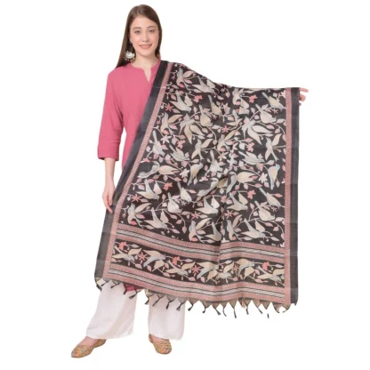 Women's Art Silk Printed Dupatta (Black, Length: 2.25 to 2.50 Mtr)