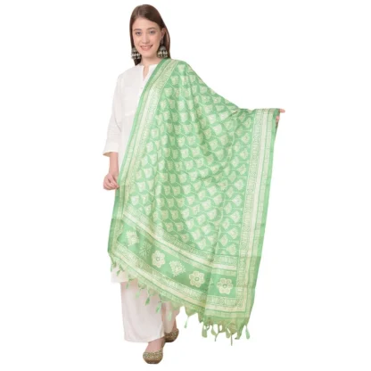 Women's Art Silk Printed Dupatta (Light Green, Length: 2.25 to 2.50 Mtr)