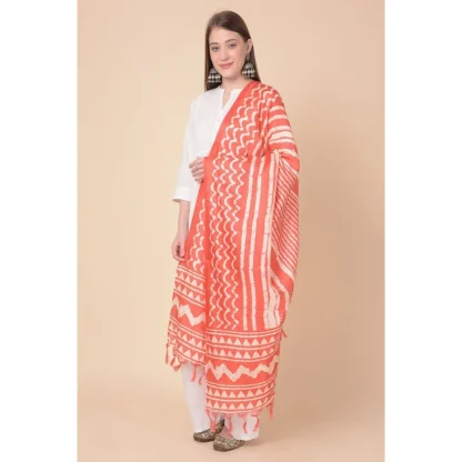 Women's Art Silk Printed Dupatta (Orange, Length: 2.25 to 2.50 Mtr) - Image 3