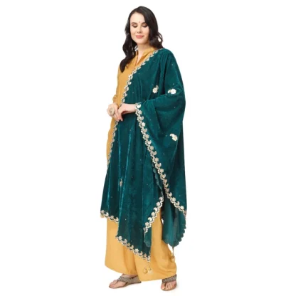 Women's Velvet Gotta Patti Dupatta (Dark Green, Length: 2.25 to 2.50 Mtr) - Image 5