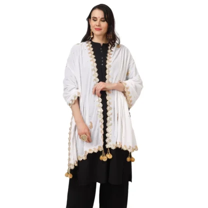 Women's Velvet Gotta Patti Dupatta (White, Length: 2.25 to 2.50 Mtr) - Image 3