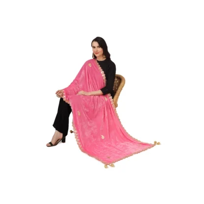 Women's Velvet Gotta Patti Dupatta (Pink, Length: 2.25 to 2.50 Mtr) - Image 2