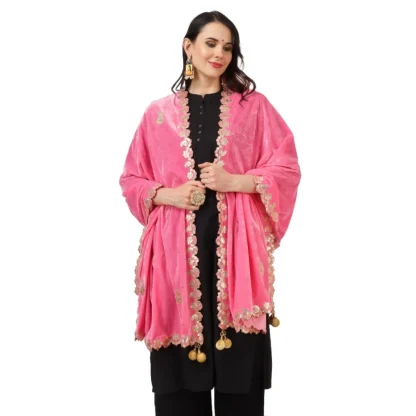 Women's Velvet Gotta Patti Dupatta (Pink, Length: 2.25 to 2.50 Mtr) - Image 3