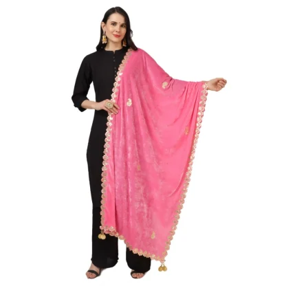 Women's Velvet Gotta Patti Dupatta (Pink, Length: 2.25 to 2.50 Mtr)