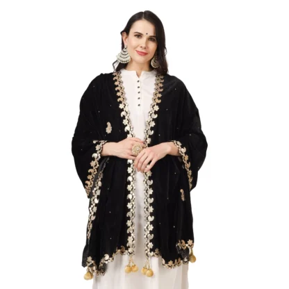 Women's Velvet Gotta Patti Dupatta (Black, Length: 2.25 to 2.50 Mtr) - Image 3