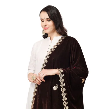 Women's Velvet Gotta Patti Dupatta (Brown, Length: 2.25 to 2.50 Mtr) - Image 4