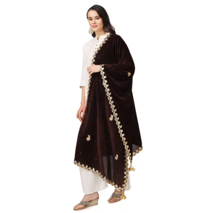 Women's Velvet Gotta Patti Dupatta (Brown, Length: 2.25 to 2.50 Mtr) - Image 5