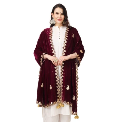 Women's Velvet Gotta Patti Dupatta (Purple, Length: 2.25 to 2.50 Mtr) - Image 3