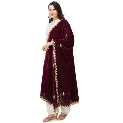 Women's Velvet Gotta Patti Dupatta (Purple, Length: 2.25 to 2.50 Mtr) - Image 5