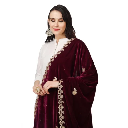 Women's Velvet Gotta Patti Dupatta (Purple, Length: 2.25 to 2.50 Mtr) - Image 4