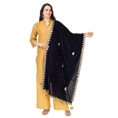 Women's Velvet Gotta Patti Dupatta (Blue, Length: 2.25 to 2.50 Mtr)