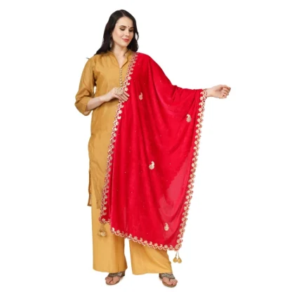 Women's Velvet Gotta Patti Dupatta (Pink, Length: 2.25 to 2.50 Mtr)