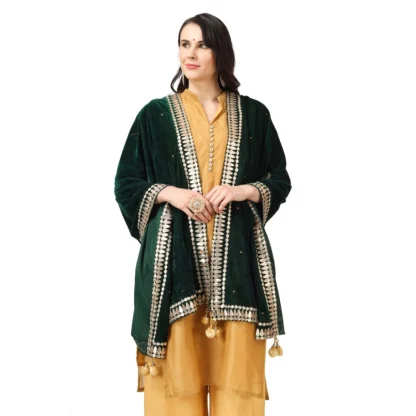 Women's Velvet Gotta Patti Dupatta (Green, Length: 2.25 to 2.50 Mtr) - Image 3