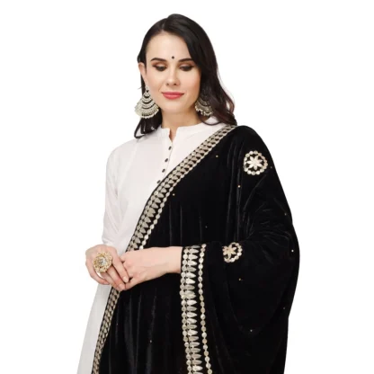 Women's Velvet Gotta Patti Dupatta (Black, Length: 2.25 to 2.50 Mtr) - Image 4