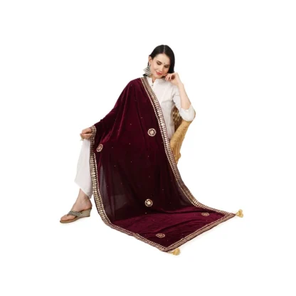 Women's Velvet Gotta Patti Dupatta (Purple, Length: 2.25 to 2.50 Mtr) - Image 2