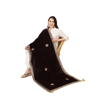 Women's Velvet Gotta Patti Dupatta (Brown, Length: 2.25 to 2.50 Mtr) - Image 2