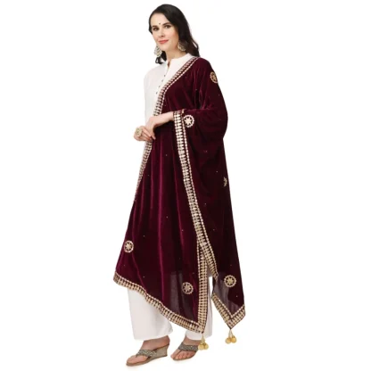 Women's Velvet Gotta Patti Dupatta (Purple, Length: 2.25 to 2.50 Mtr) - Image 5