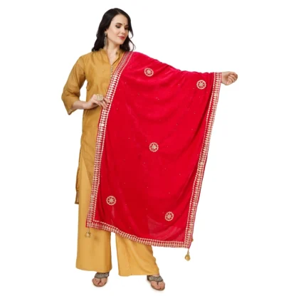 Women's Velvet Gotta Patti Dupatta (Pink, Length: 2.25 to 2.50 Mtr)