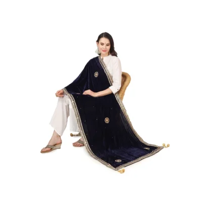 Women's Velvet Gotta Patti Dupatta (Blue, Length: 2.25 to 2.50 Mtr) - Image 2