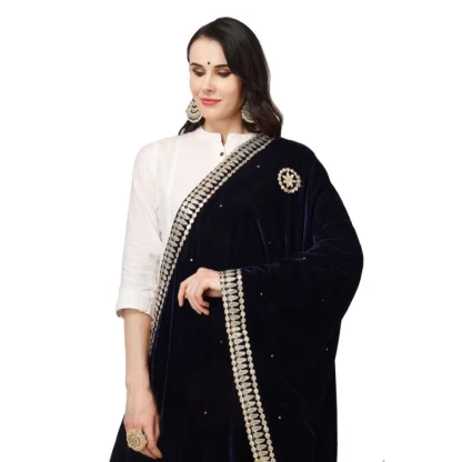 Women's Velvet Gotta Patti Dupatta (Blue, Length: 2.25 to 2.50 Mtr) - Image 4