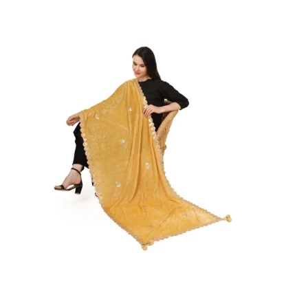 Women's Velvet Gotta Patti Dupatta (Yellow, Length: 2.25 to 2.50 Mtr) - Image 2