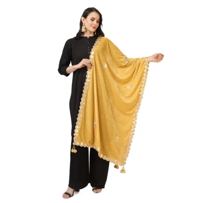 Women's Velvet Gotta Patti Dupatta (Yellow, Length: 2.25 to 2.50 Mtr)