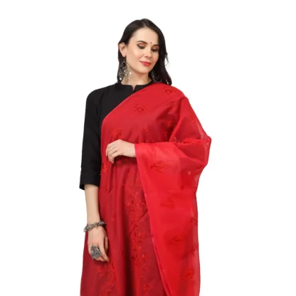 Women's Cotton Embroidered Dupatta (Red, Length: 2.25 to 2.50 Mtr) - Image 3