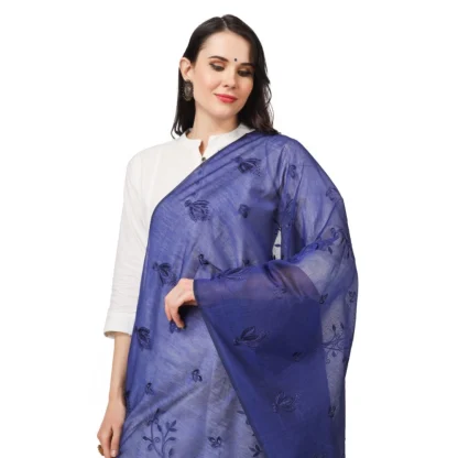 Women's Cotton Embroidered Dupatta (Blue, Length: 2.25 to 2.50 Mtr) - Image 4