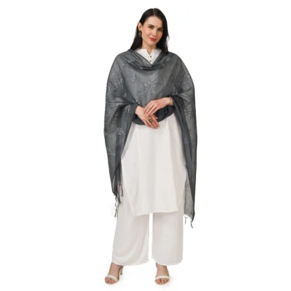 Women's Cotton Embroidered Dupatta (Grey, Length: 2.25 to 2.50 Mtr) - Image 2