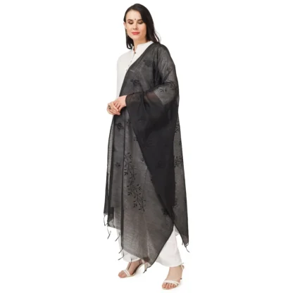 Women's Cotton Embroidered Dupatta (Black, Length: 2.25 to 2.50 Mtr) - Image 5